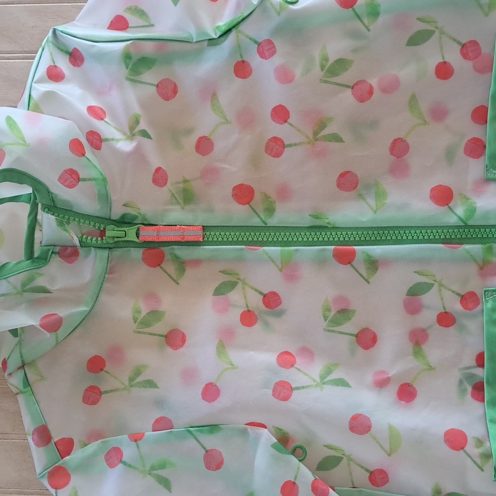 Cat & Jack Cherry Print Zip Up Hooded Raincoat Jacket Clear Green Trim - Picture 3 of 9